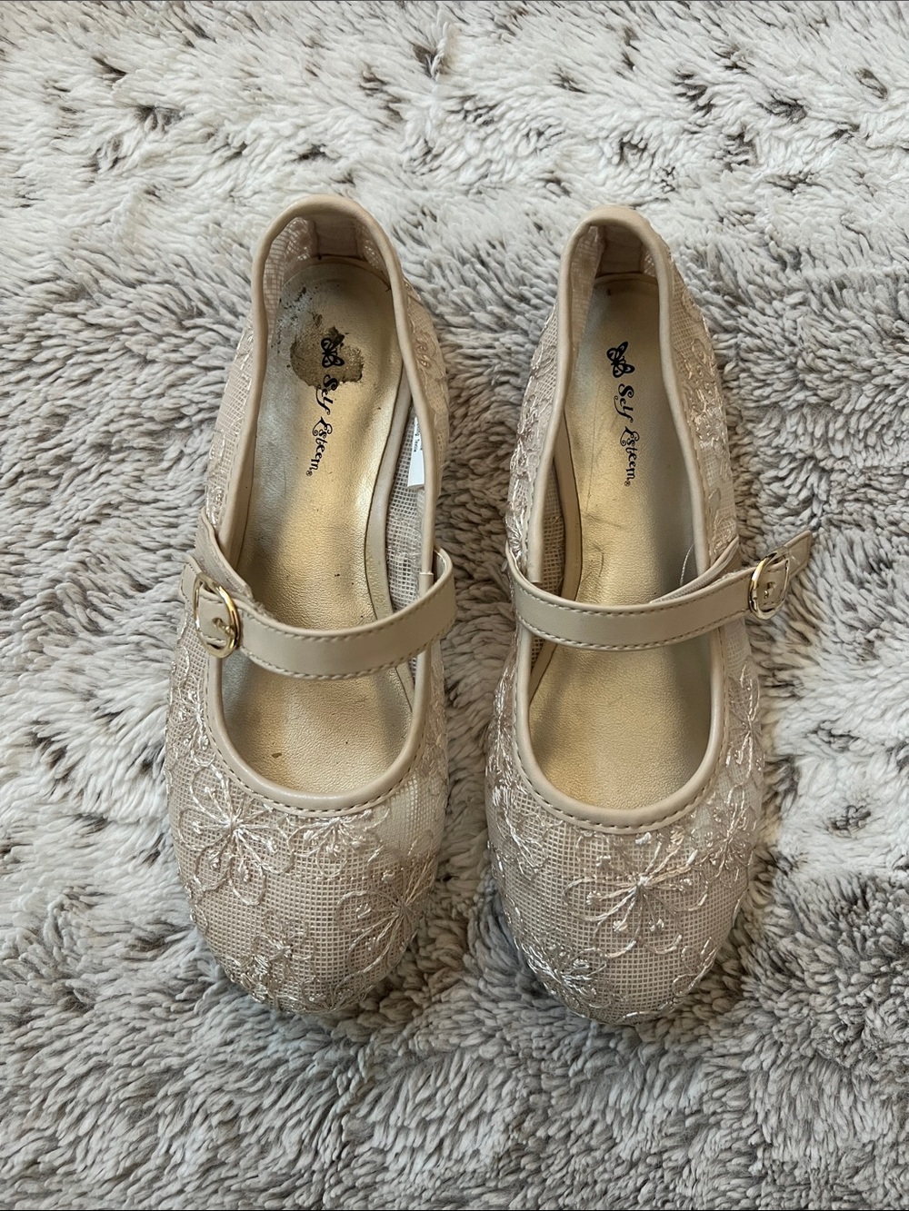 2 | Self Esteem Girls Beige Lace Embroidered Velcro Maryjane shoes